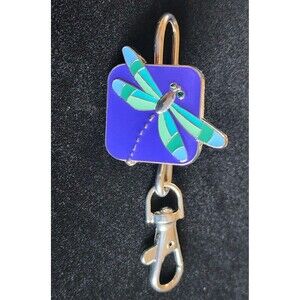 Cloisonne Enamel Dragonfly Purse Hook Keychain Alexx Inc Silver Tone Metal 3"